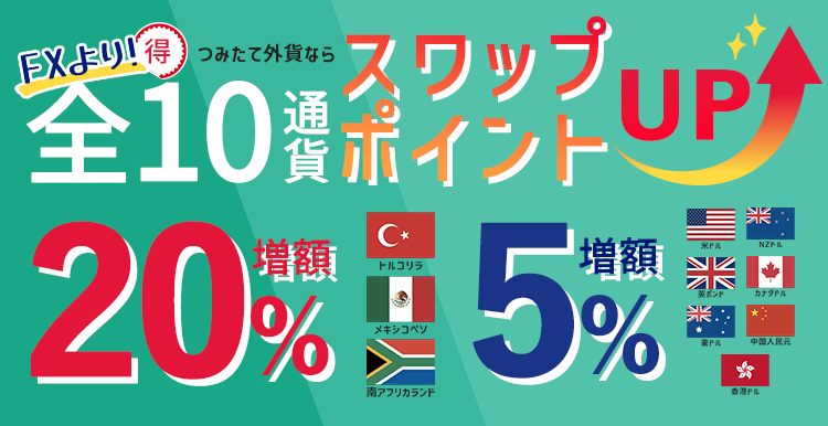 【最大20%増額】「つみたて外貨」全通貨のスワップポイントを引き上げ